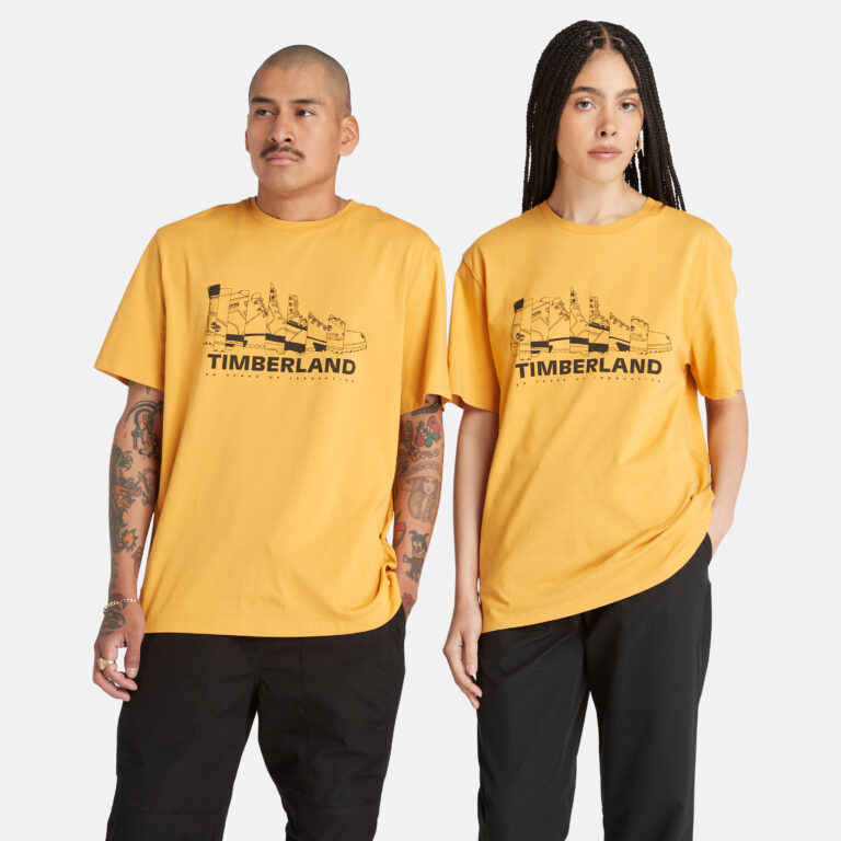 中性款拼接黃靴圖案短袖T恤
